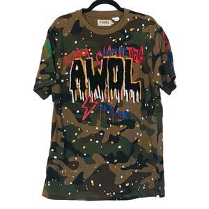 FWRD DENIM Camo Print Splatter Paint Patch AWOL T-Shirt Sz 2XL Runs Small NWOT
